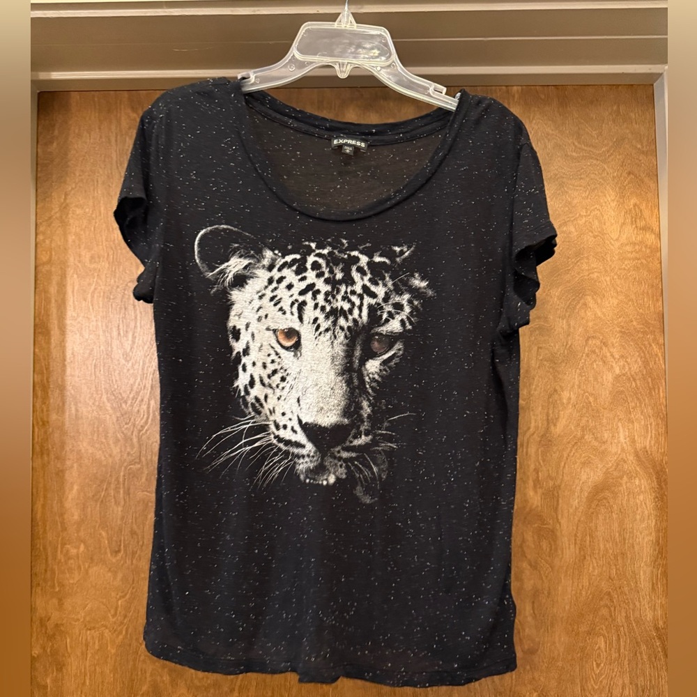 Express Black Speckled Leopard Graphic Tee